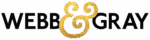 Webb & Gray logo. The words Webb and Gray are in a bold black sans serif font, seperated by a gold textured ampersand.