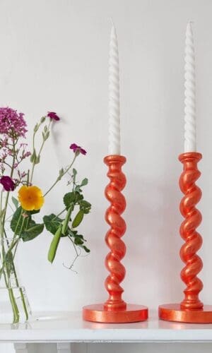 Oange candlesticks Gilded in real silver, displayed with summer flowers