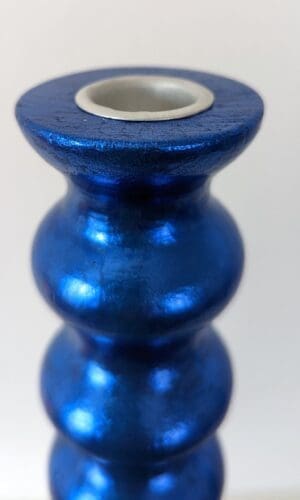 Top view of metallic blue handcrafted candlestick