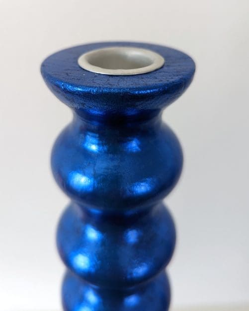 Top view of metallic blue handcrafted candlestick