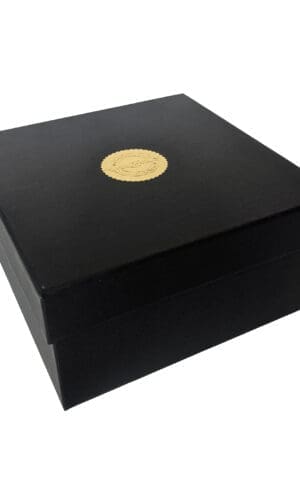 black gift box with gold seal sticker - Webb & Gray