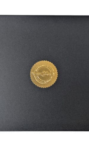 top view of black gift box with gold seal sticker - Webb & Gray