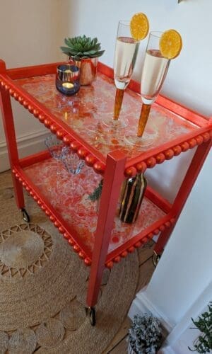 gorgeous drinks trolley in orange silver leaf