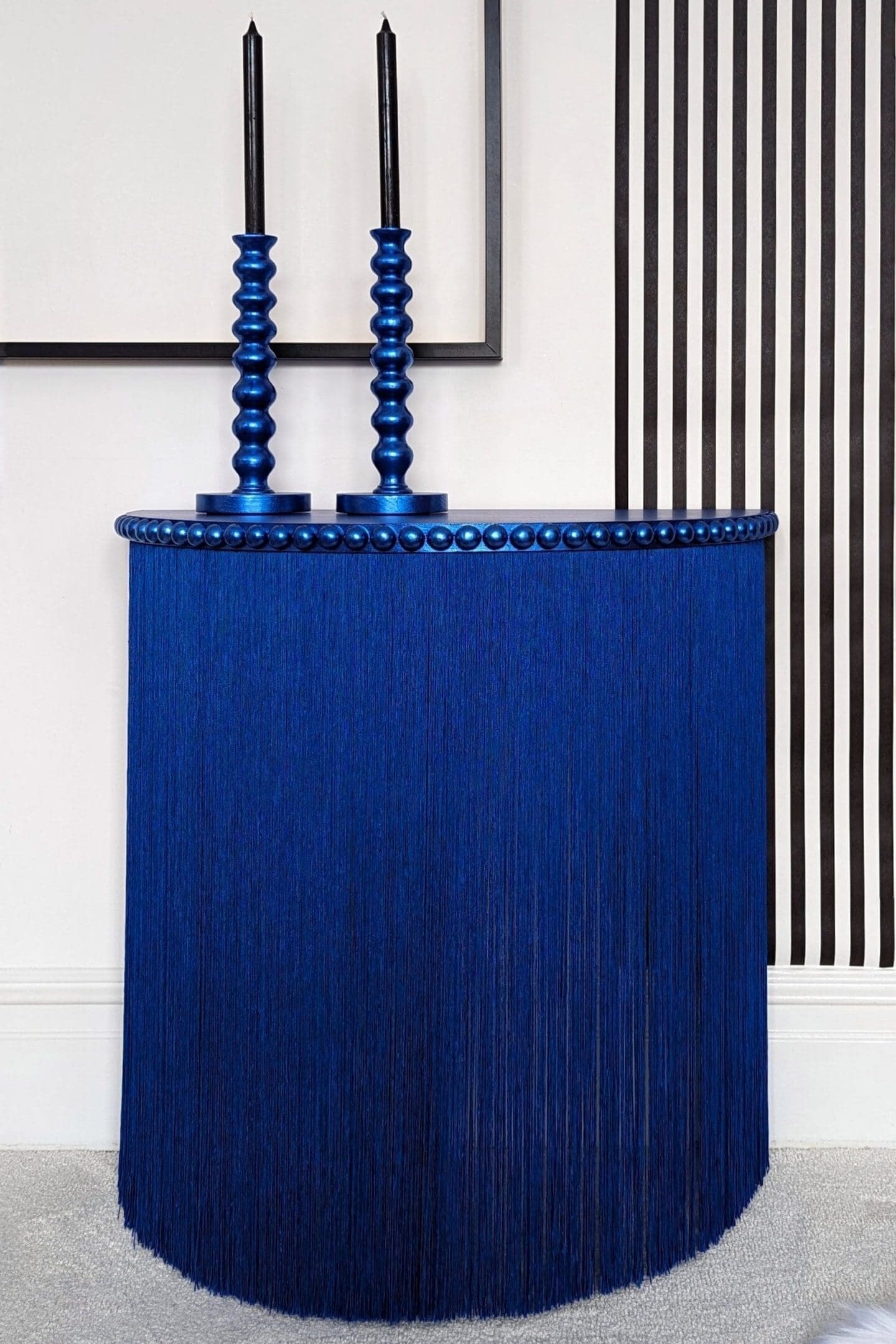 Delphine royal blue fringed console table