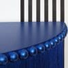 Blue half moon table top with metallic blue trim
