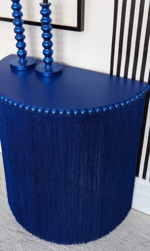 Blue demi lune console table top view