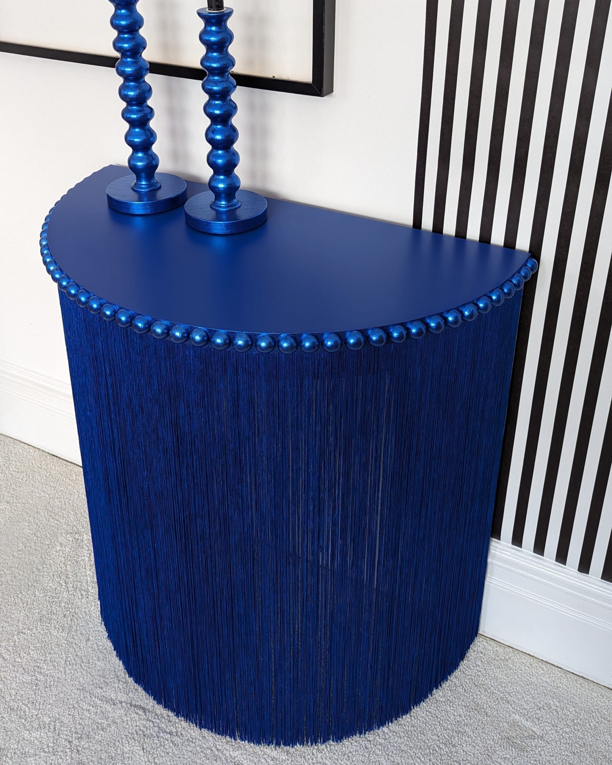 Blue demi lune console table top view