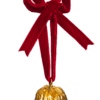 Gold walnut decoration with red velvet bow on a white background