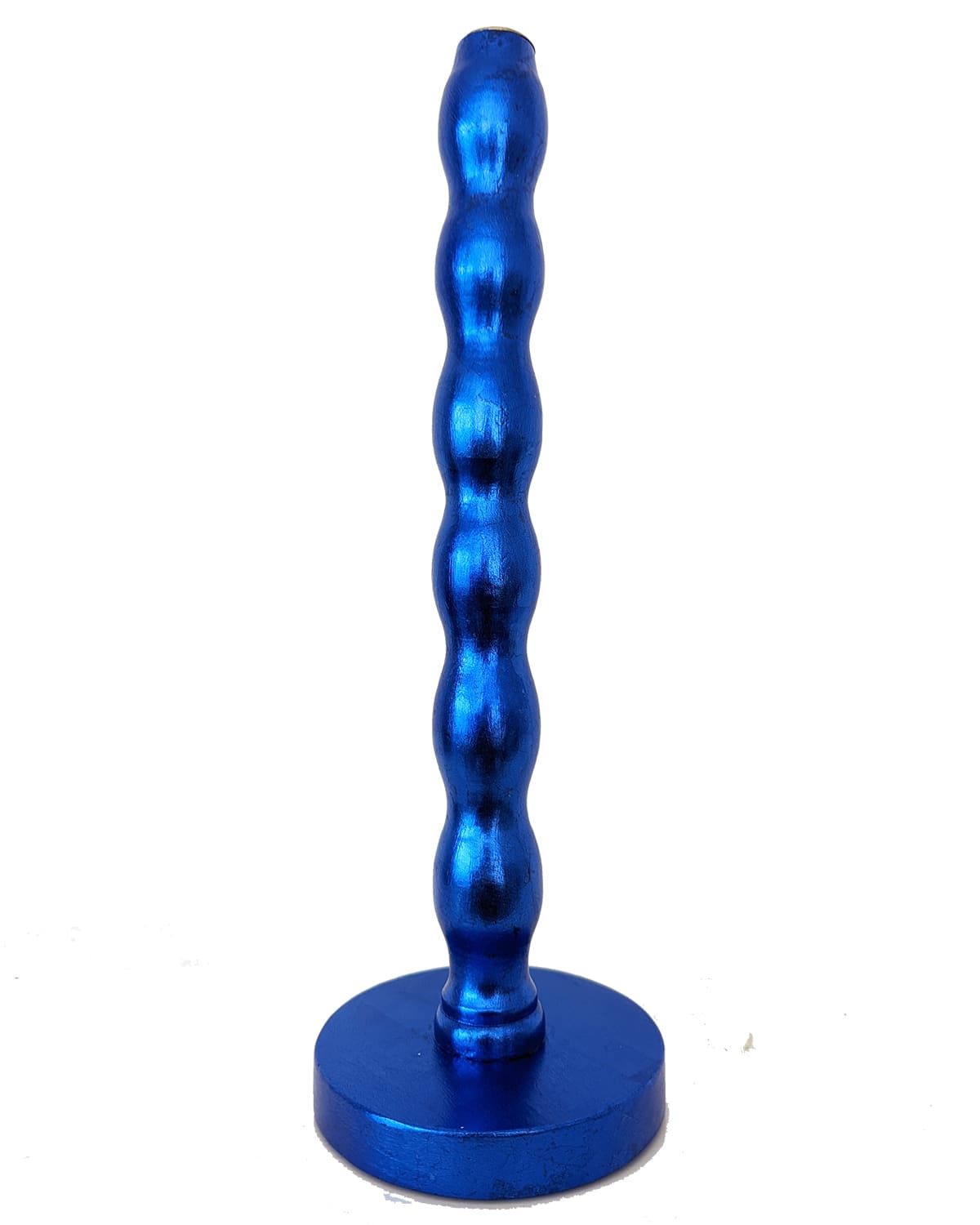 Artisan candlestick gilded in genuine royal blue dyed silver leaf