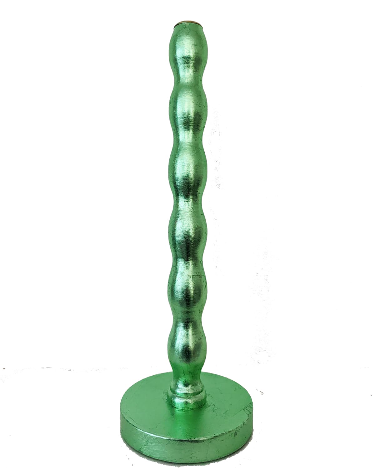 Artisan candlestick gilded in genuine mint green dyed silver leaf