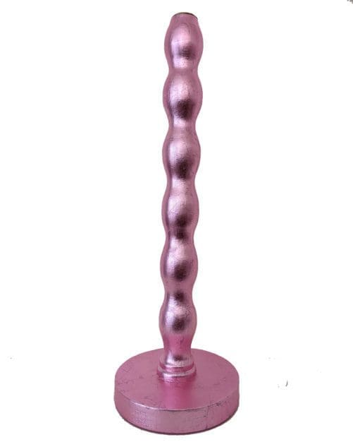 Artisan candlestick gilded in genuine candy pink dyed silver leaf