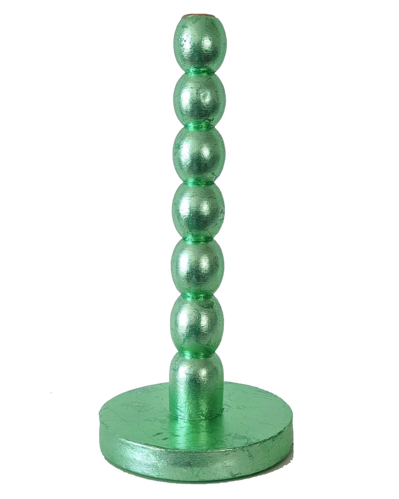 Artisan candlestick gilded in genuinemint green dyed silver leaf