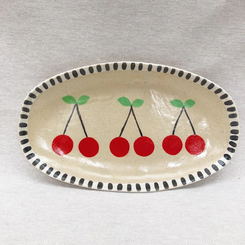 oval plate with cherries design