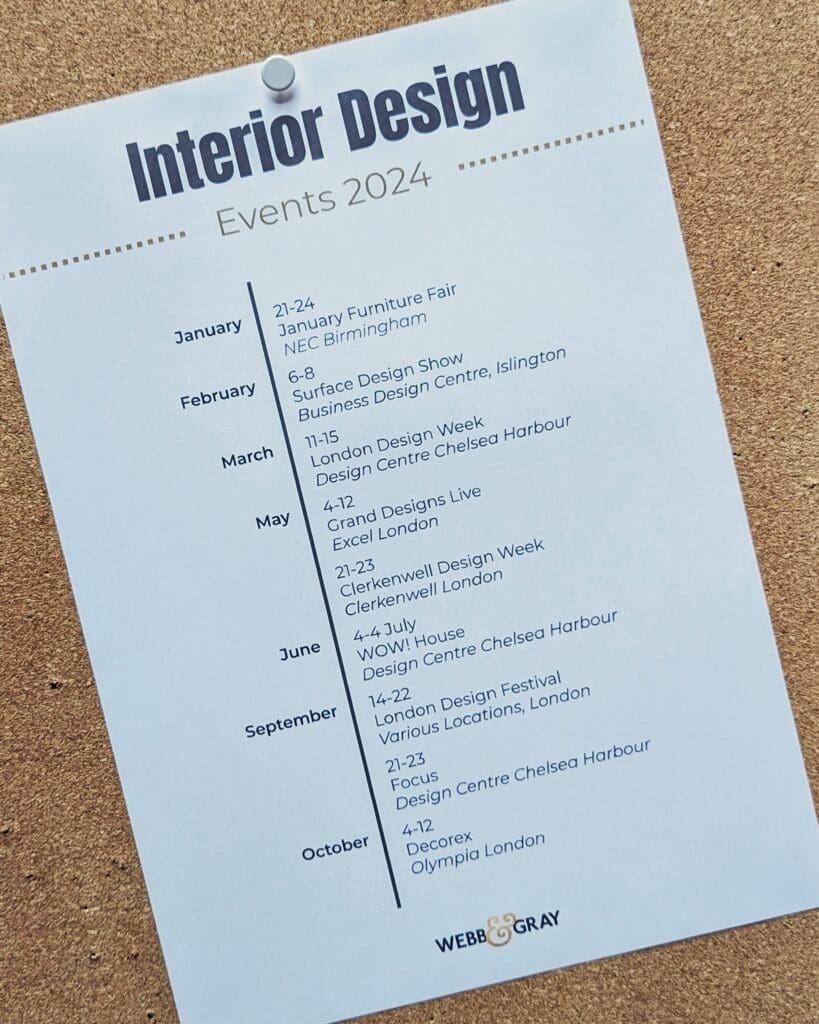 Interior design events dates 2024 printed list