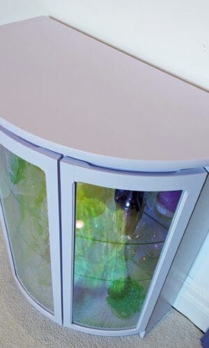 top view of lilac glass cabinet