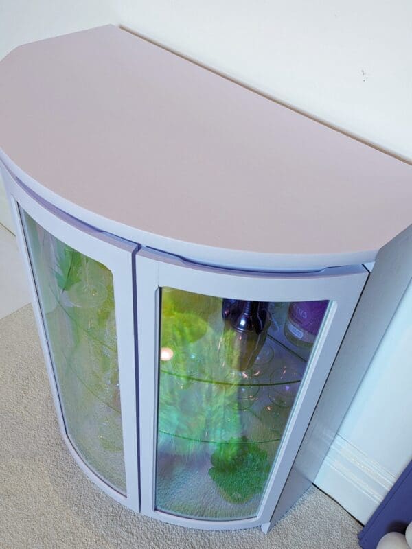 top view of lilac glass cabinet