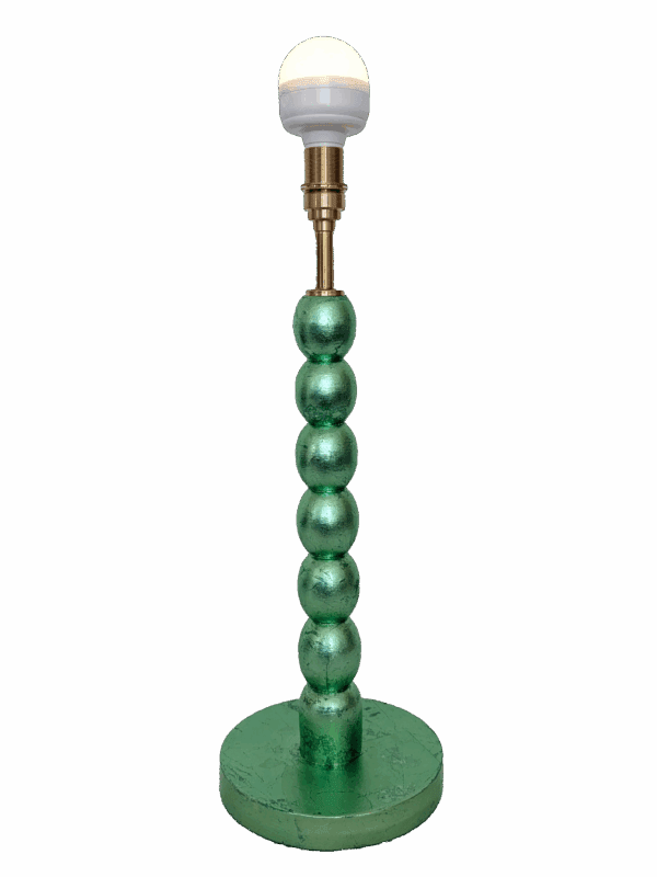 Handmade green cordless lamp with mint silver leaf finish with rechargable bulb