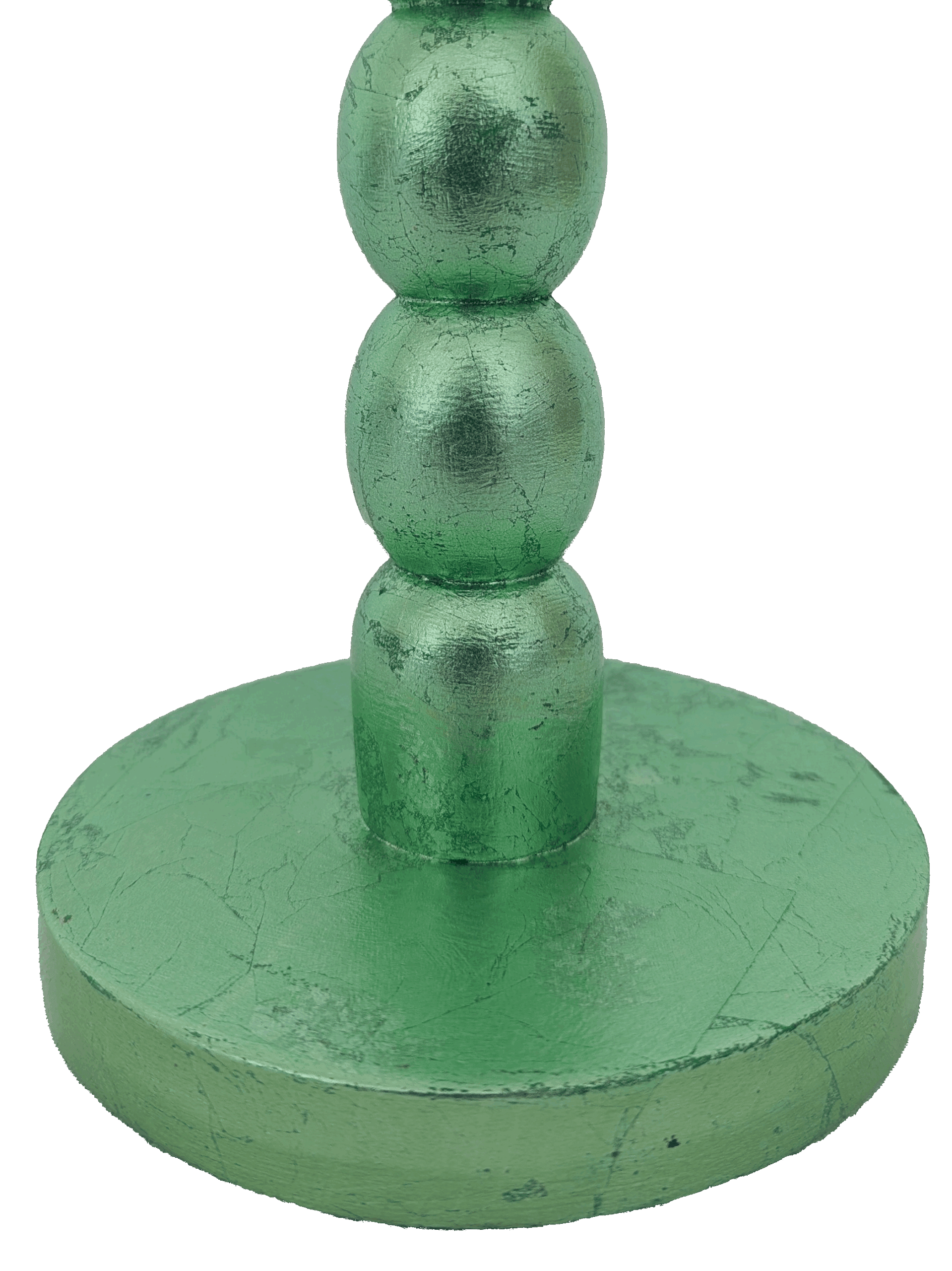 Detail of genuine mint green dyed silver leaf on handcrafted wooden lamp base