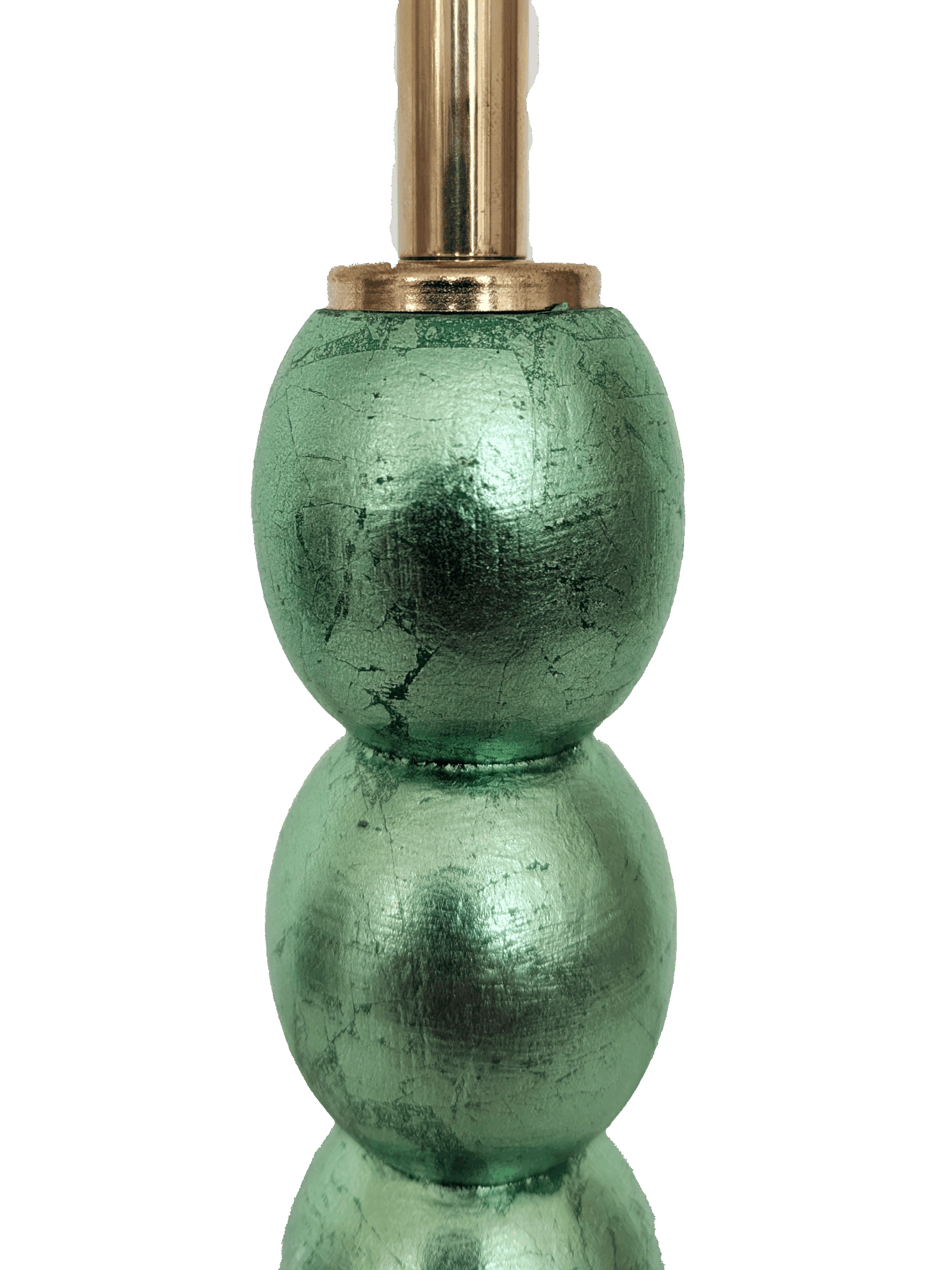 Detail of genuine mint green dyed silver leaf on handcrafted wooden lamp base