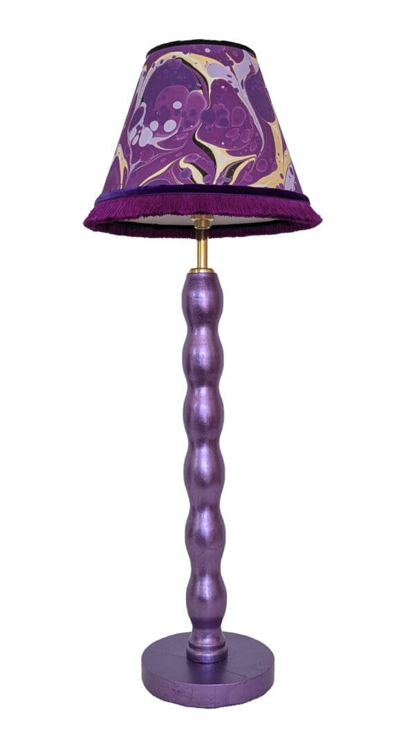 Gilded purple cordless lamp with marbled lampshade