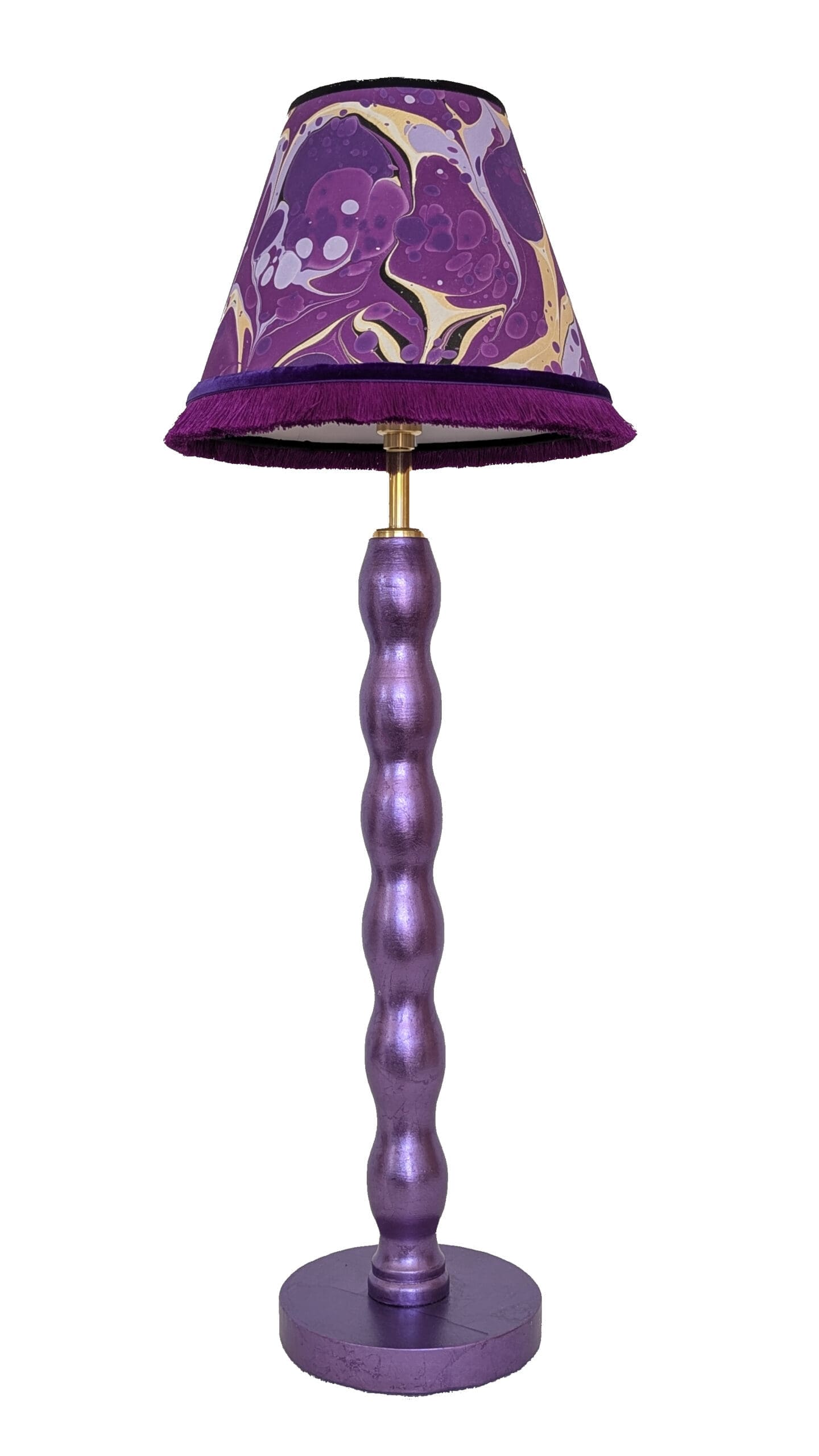 Gilded purple cordless lamp with marbled lampshade