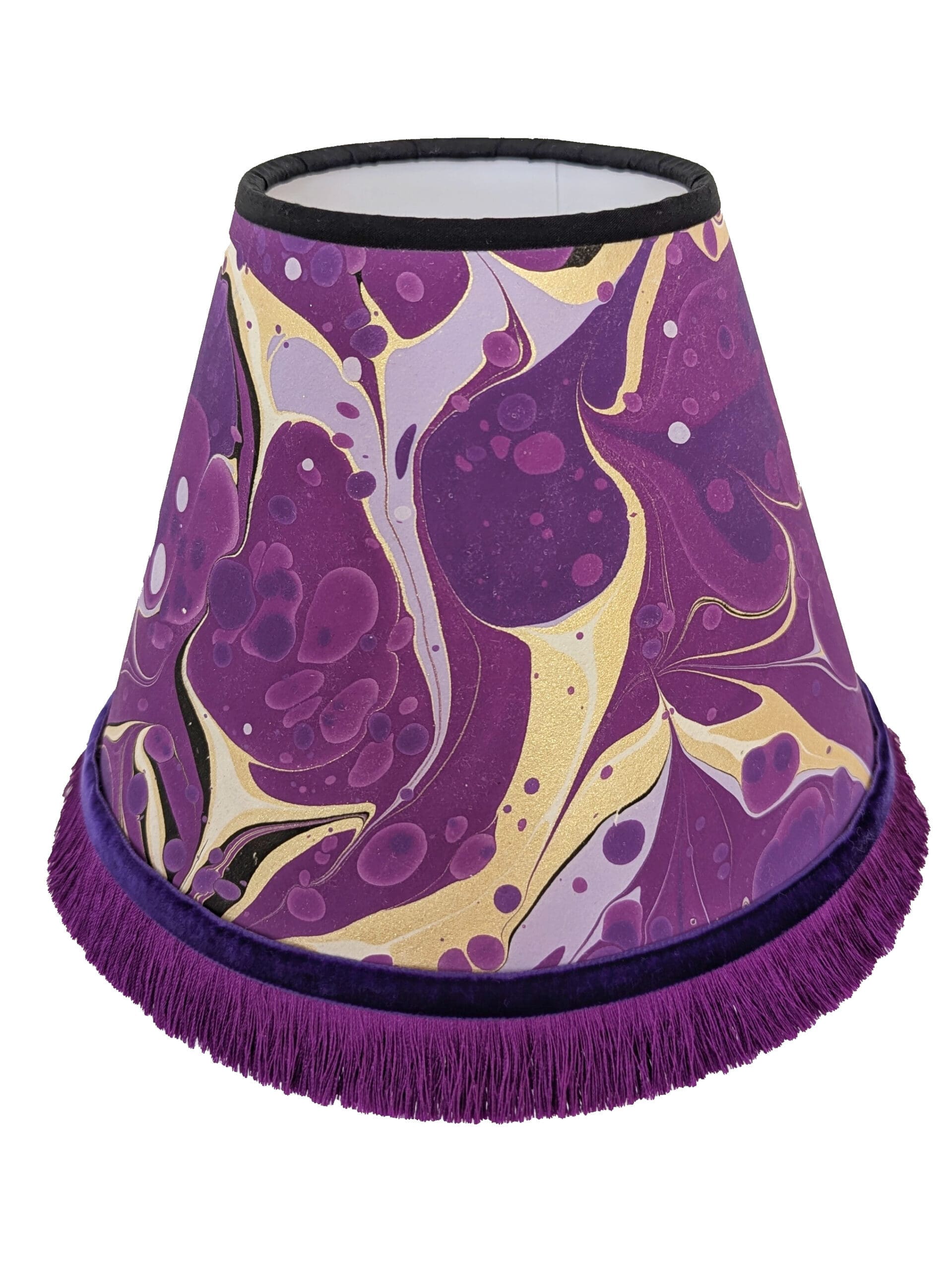 handmade purple marbled lampshade with purple fringing
