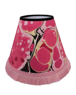 Handmade pink marbled lampshade with pink fringe trim