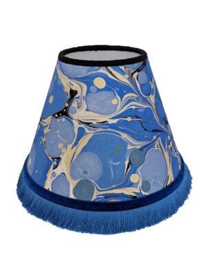 Handmade blue marbled lampshade with blue fringing