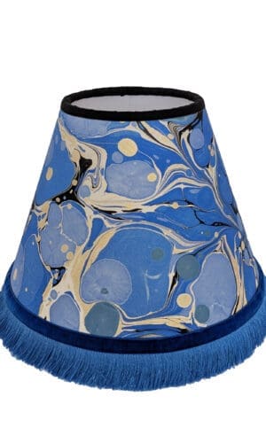 Handmade blue marbled lampshade with blue fringing