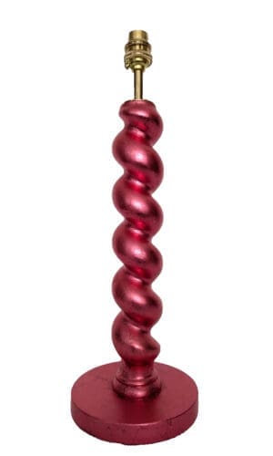 red cordless lamp base made from reclaimed barley twist table leg