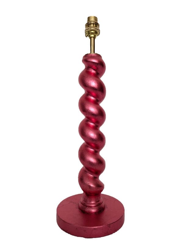 red cordless lamp base made from reclaimed barley twist table leg