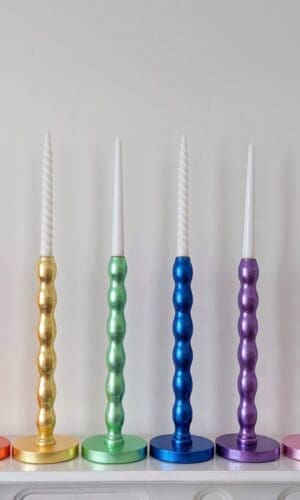 rainbow wavy gilded candlesticks