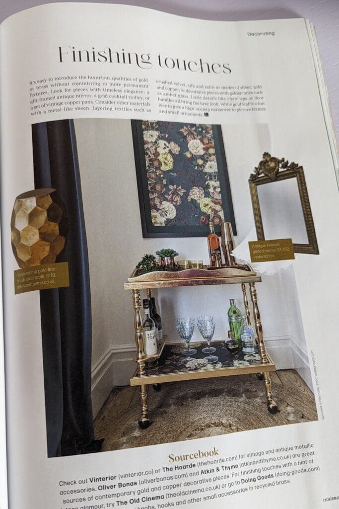 Reclaim Magazine feature on our Eve gilded drinks trolley