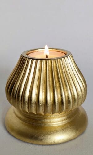 gold tea light candle holder with fluted design