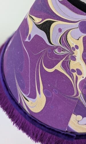 closeup of handmade lampshade in purple colourway