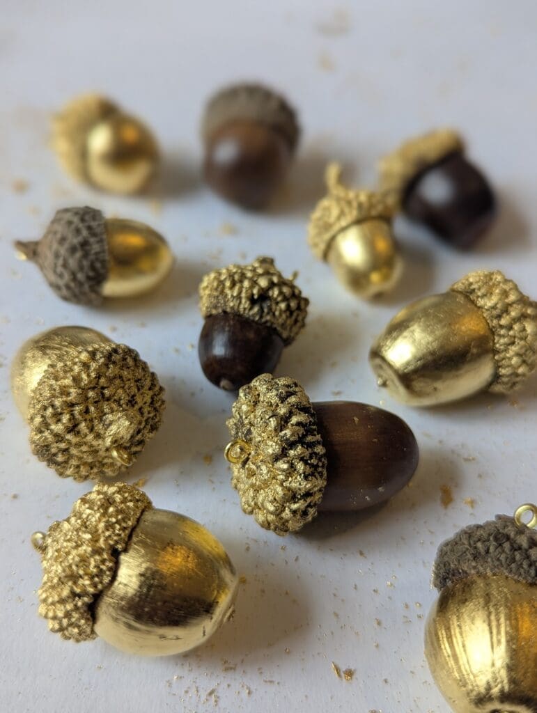 acorns gilded in 24 carat gold leaf
