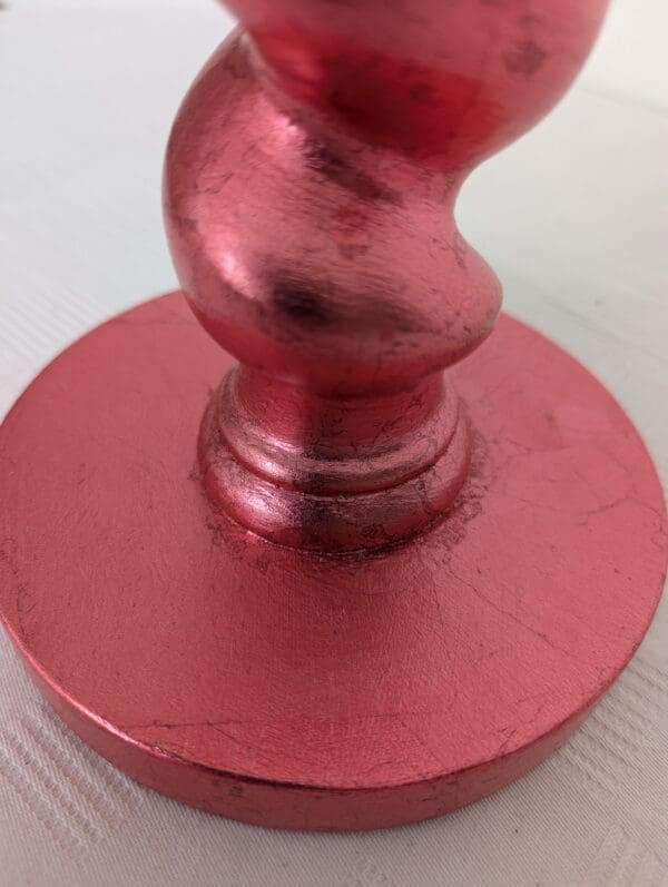 detail of base of gilded barleytwist red cordless lamp