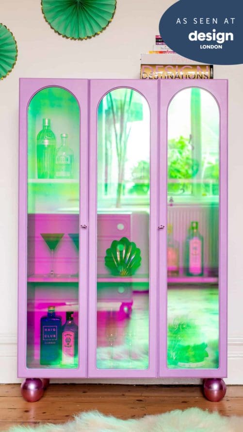 pink iridescent display cabinet