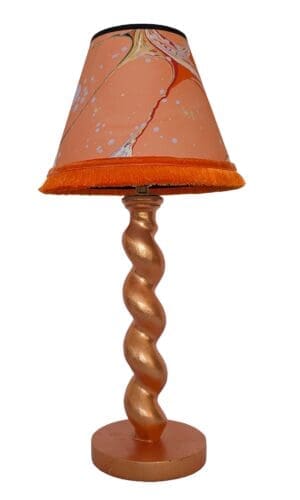 Peach cordless lamp with marbled lampshade