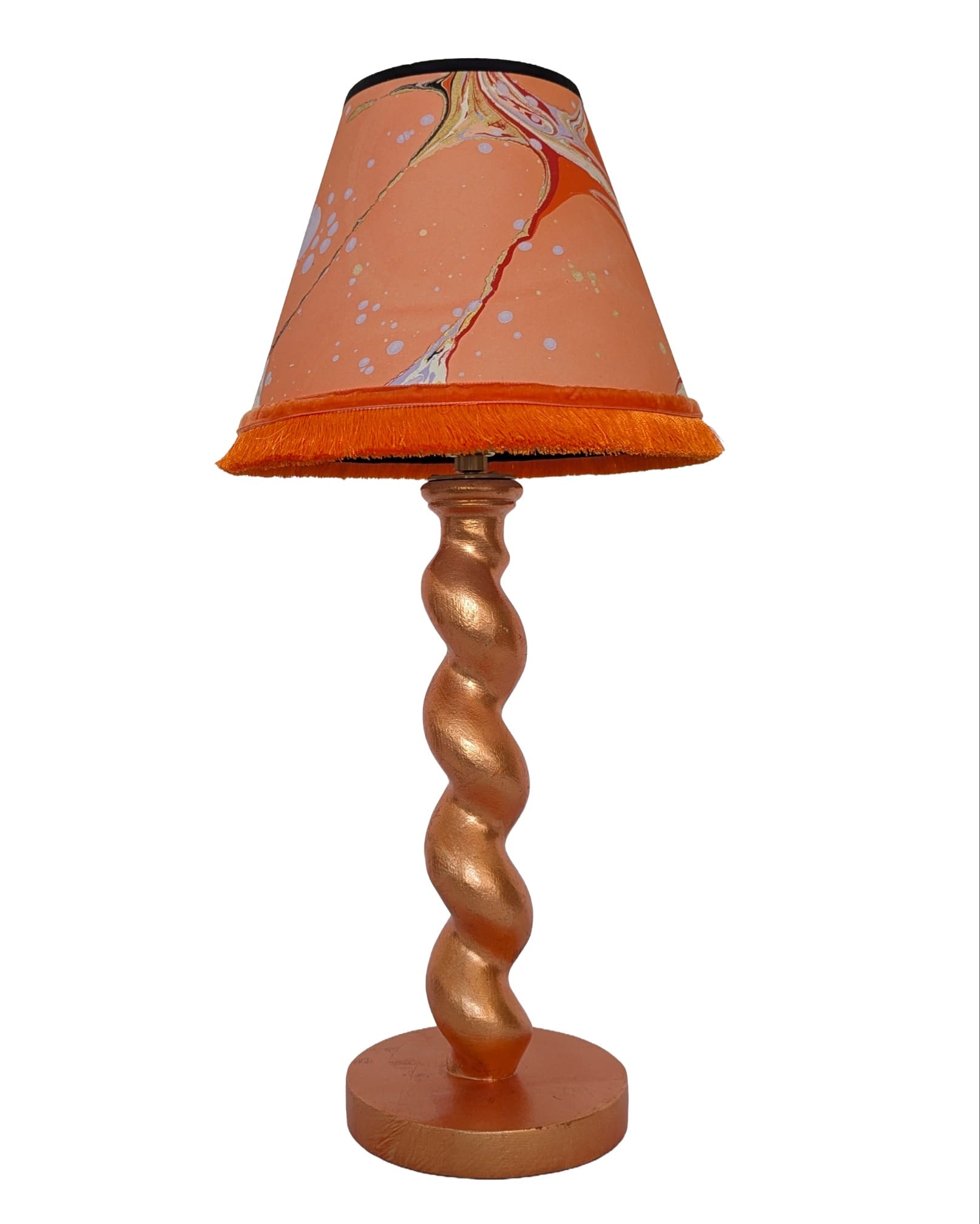 Peach cordless lamp with marbled lampshade