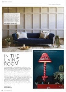 Inside Kent magazine page featuring Webb & Gray red cordless lamp