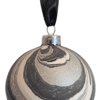 Grey and silver luxury marbled Christmas bauble decoration hanging from dark grey ribbon