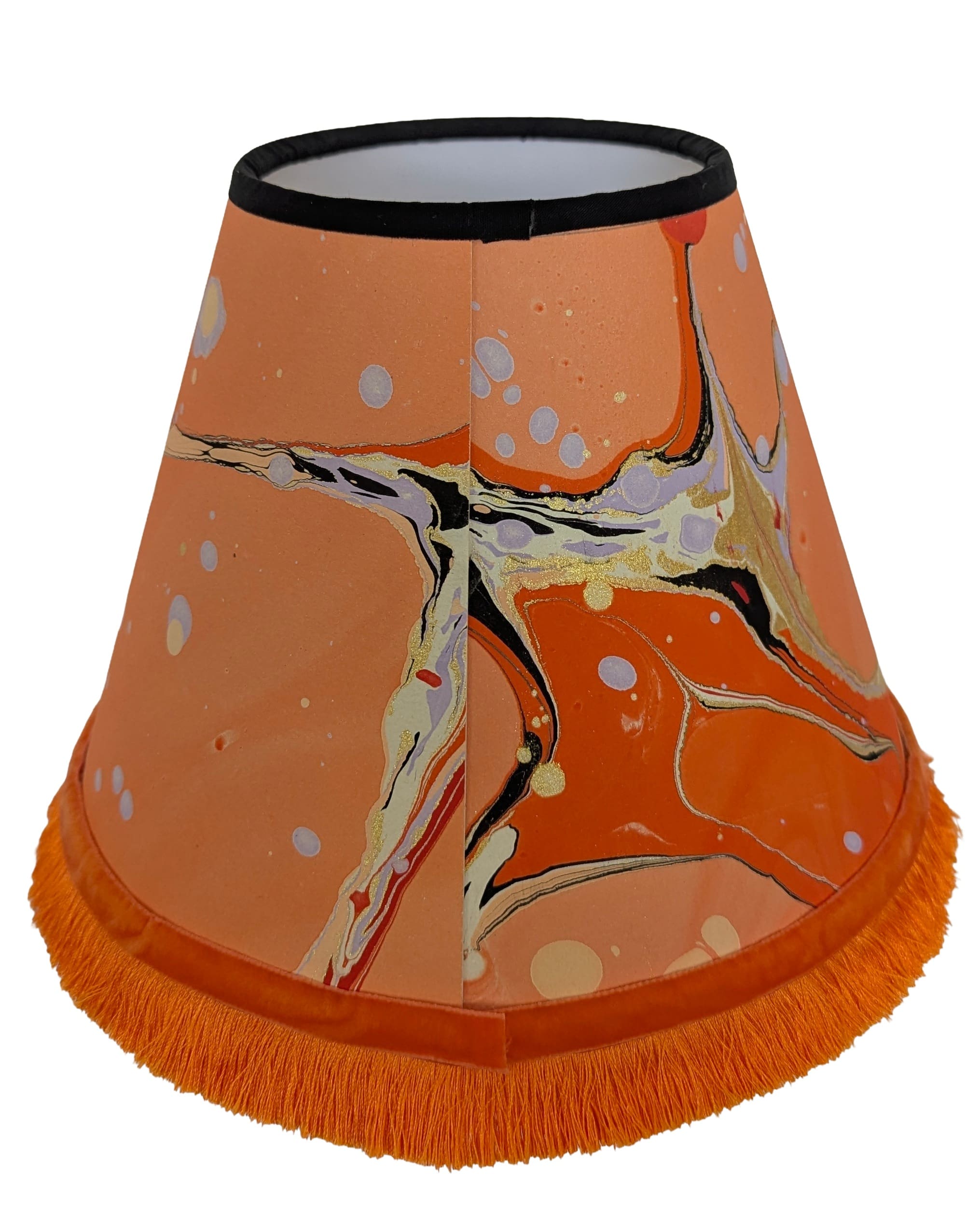 Peach and orange marbled paper lampshade back view