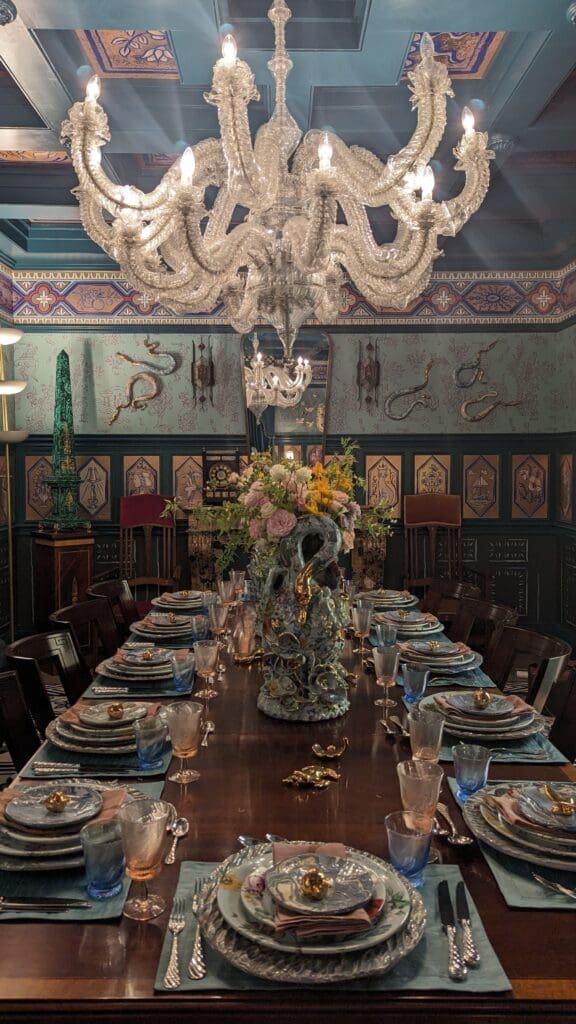 Opulent dining room with table laid