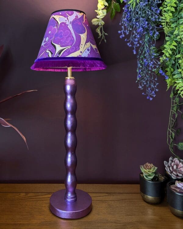 Purple Cordless Lamp Base | Silver Leaf - Image 2