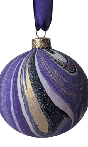 Purple, black and gold marbled Christmas bauble