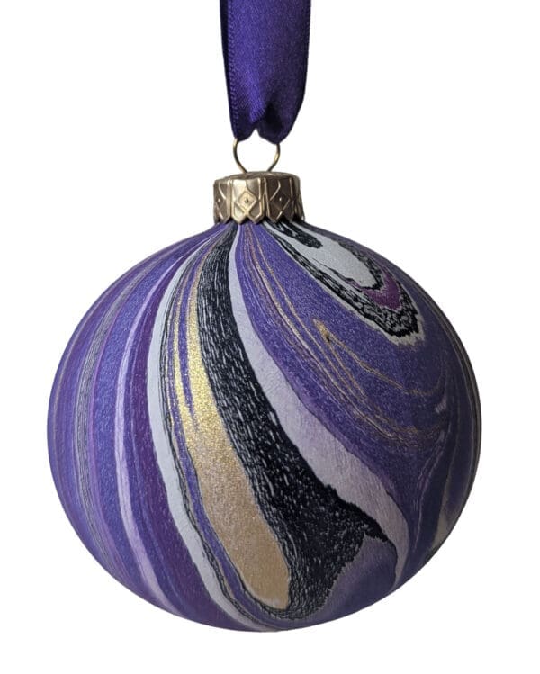 Purple, black and gold marbled Christmas bauble