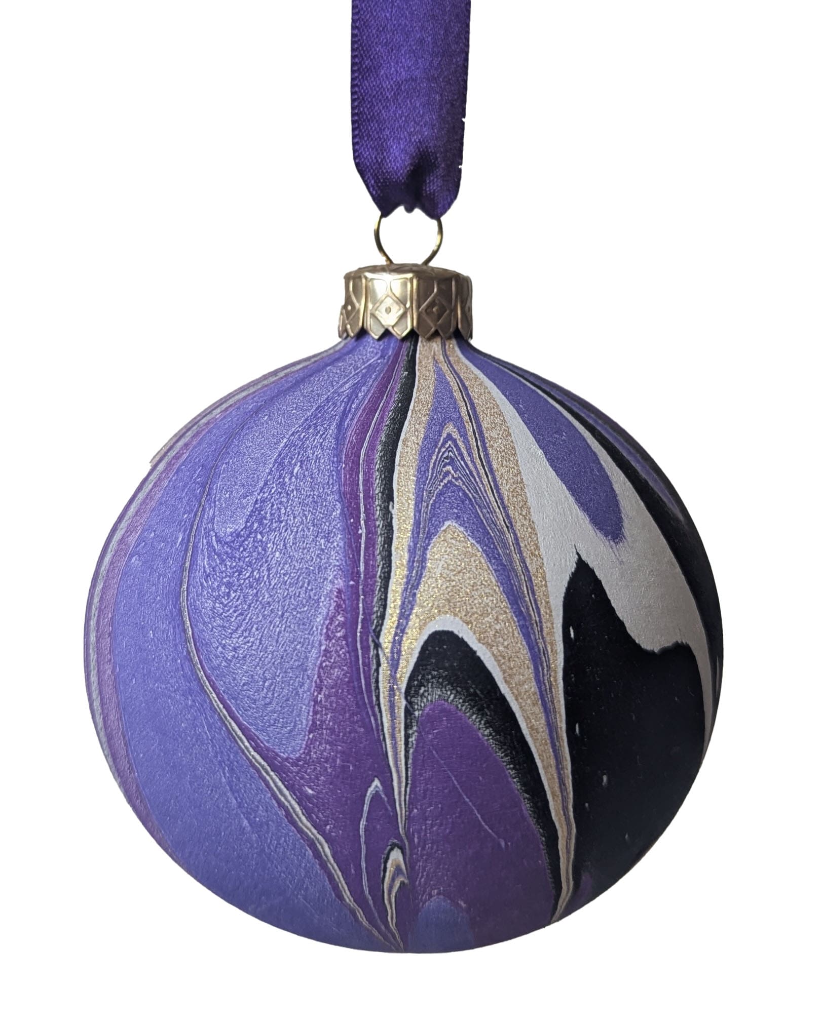 Purple, black and gold marbled Christmas bauble