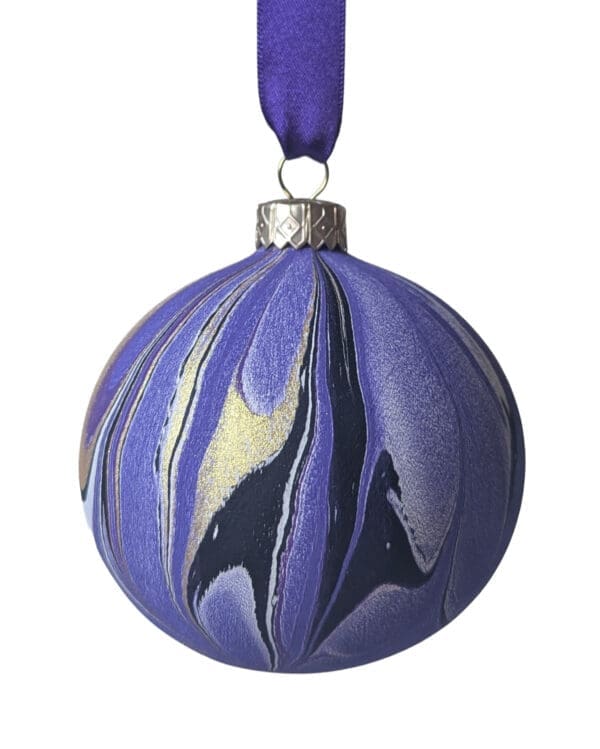 Purple, black and gold marbled Christmas bauble