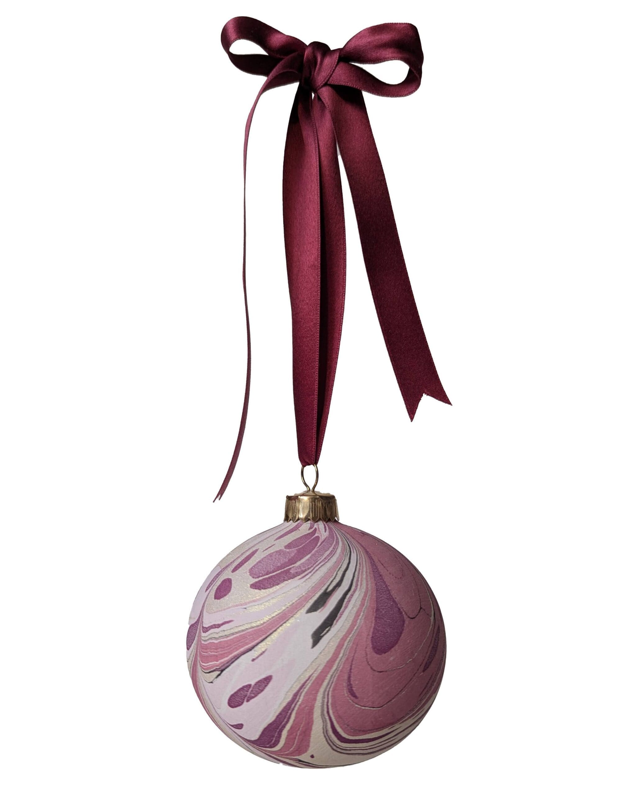 Set of 4 Luxury Marbled Christmas Bauble | Bitter Cherry - Image 4